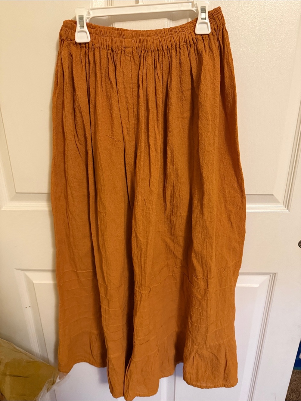 Women's Rust Maxi Skirt with Elastic Gathered Waist